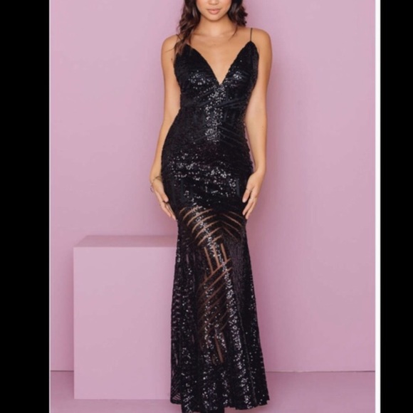 black fishtail prom dress